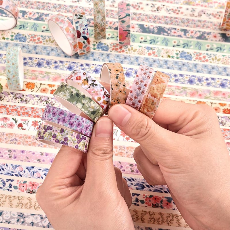 icceemee 60 Rolls Flowers Theme Washi Tape Set with Different Colorful Patterns, Writable Decorative Tapes for Scrapbooking, Junk Journal Supplies, Bullet Journaling, 0.39'' x 79'' per Roll - Image 5